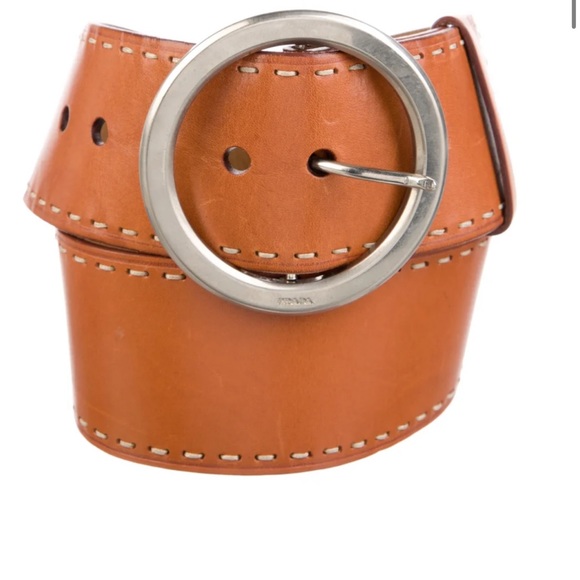 Prada Leather Thick Belt Large Silver Buckle boho festival - Picture 12 of 12